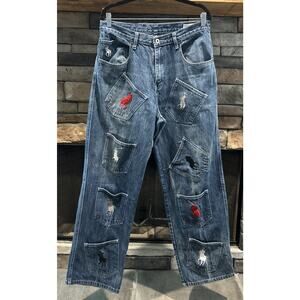 Men’s Polo Ralph Lauren Embroidered All Over Pockets Baggy Jeans 34 *B9